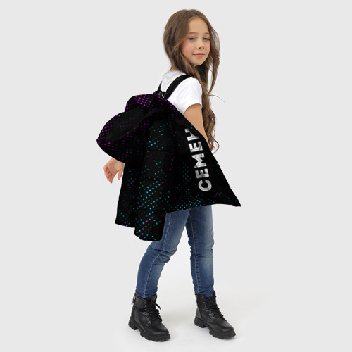 Зимняя куртка для девочек 3D Семен и неоновый герб России вертикально, цвет черный - фото 6