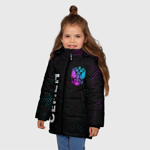 Зимняя куртка для девочек 3D Семен и неоновый герб России вертикально, цвет черный - фото 3