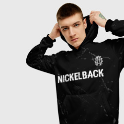 Толстовка с принтом Nickelback glitch на темном фоне посередине для мужчины, вид на модели спереди №3. Цвет основы: черный
