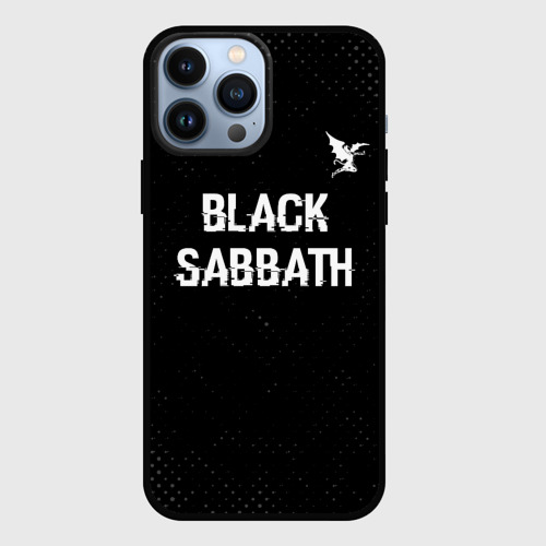 Чехол для iPhone 13 Pro Max с принтом Black Sabbath glitch на темном фоне посередине, вид спереди #2