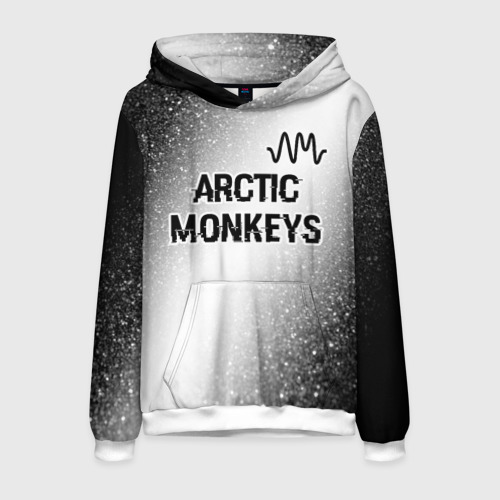 Мужская толстовка 3D Arctic Monkeys glitch на светлом фоне посередине, цвет белый