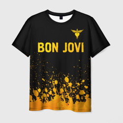 Мужская футболка 3D Bon Jovi - gold gradient посередине