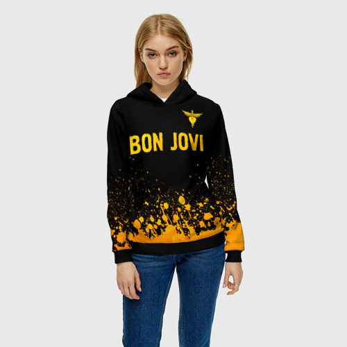 Женская толстовка 3D Bon Jovi - gold gradient посередине, цвет 3D печать - фото 3