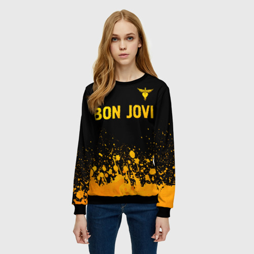 Женский свитшот 3D Bon Jovi - gold gradient посередине, цвет 3D печать - фото 3