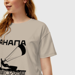 Женская футболка хлопок Oversize Анапа кайтсерфинг темная - фото 2