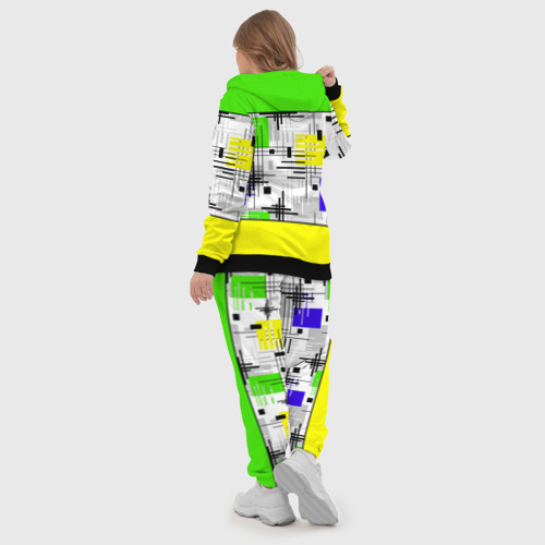 Женский костюм 3D с принтом Узор из полос желтого и зеленого цвета, вид сзади #2