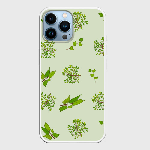 Чехол для iPhone 14 Pro Max с принтом Веточки с зелеными листьями растение, вид спереди №1