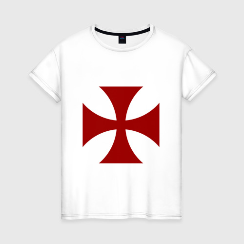 Женская футболка хлопок с принтом Крест рыцарей тамплиеров, вид спереди #2