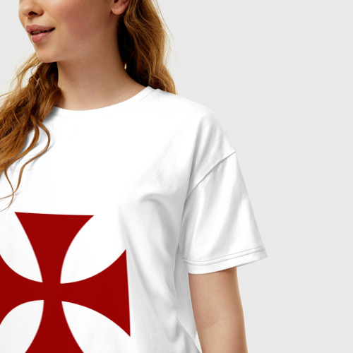 Женская футболка хлопок Oversize Крест рыцарей тамплиеров, цвет белый - фото 3