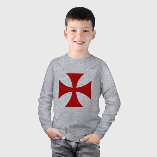 Детский лонгслив хлопок с принтом Крест рыцарей тамплиеров, фото на моделе #1