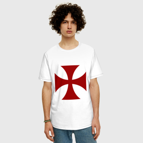 Мужская футболка хлопок Oversize Крест рыцарей тамплиеров, цвет белый - фото 3