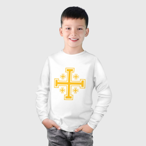 Детский лонгслив хлопок с принтом Крест рыцарей Иерусалима и Эдессы, фото на моделе #1