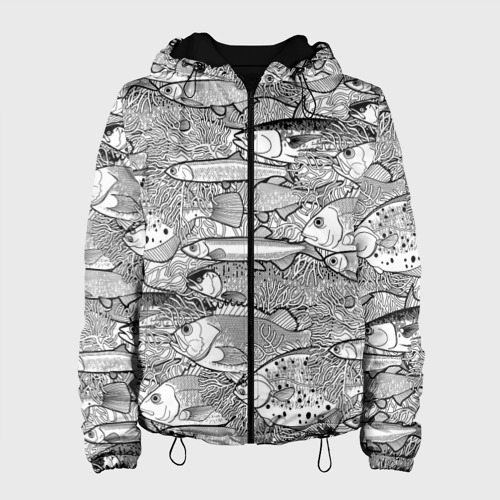 Женская куртка 3D Экзотические рыбы в кораллах, цвет черный