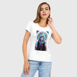 Женская футболка хлопок Slim Кот шаман, ловец снов - фото 2