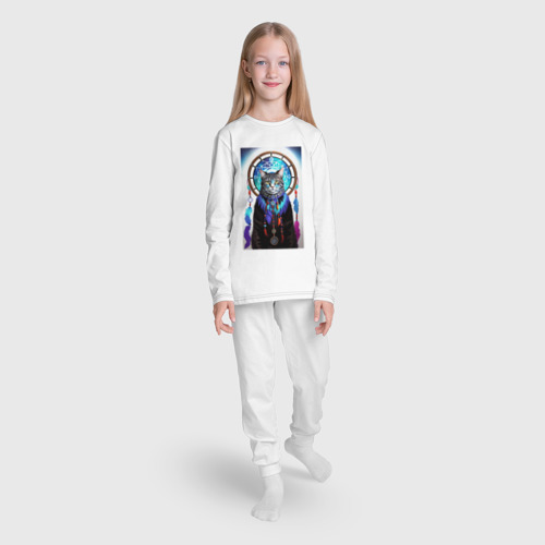 Детская пижама с лонгсливом хлопок с принтом Кот шаман, ловец снов, вид сбоку #3