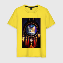 Кот шаман и ловец снов  – Мужская футболка хлопок с принтом купить со скидкой в -20%