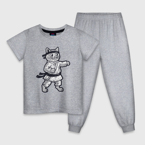 Детская пижама хлопок с принтом Котик каратист, вид спереди #2