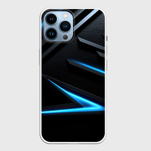 Чехол для iPhone 14 Pro Max с принтом Черный и синий фон  с абстракцией, вид спереди №1