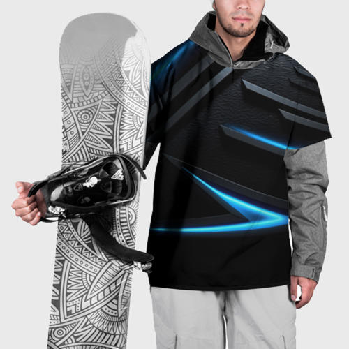 Накидка на куртку 3D Черный и синий фон  с абстракцией , цвет 3D печать