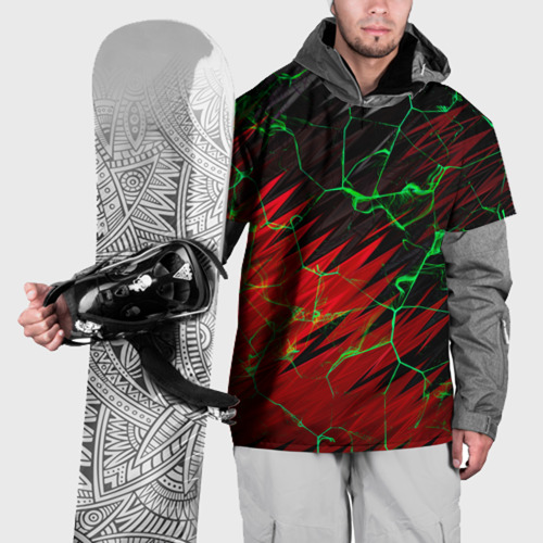 Накидка на куртку 3D Зелёные трещины узоры , цвет 3D печать
