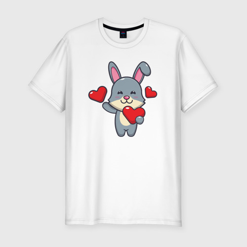 Мужская футболка хлопок Slim Зайчишка с сердечками, цвет белый
