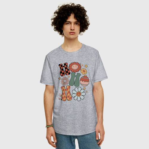 Мужская футболка хлопок Oversize с принтом Новогодний позитив, фото на моделе #1