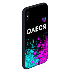 Чехол для iPhone XS Max матовый Олеся и неоновый герб России посередине - фото 2