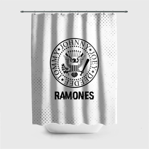 Штора 3D для ванной Ramones glitch на светлом фоне