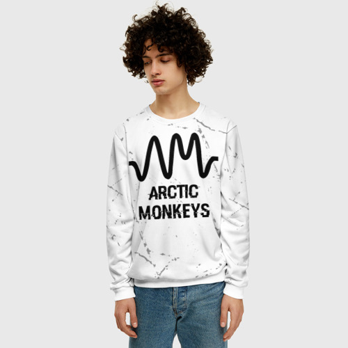 Мужской свитшот 3D Arctic Monkeys glitch на светлом фоне, цвет белый - фото 3