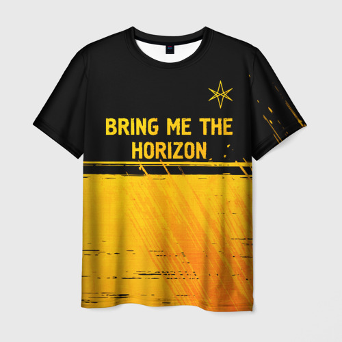 Мужская футболка с принтом Bring Me the Horizon - gold gradient посередине, вид спереди №1