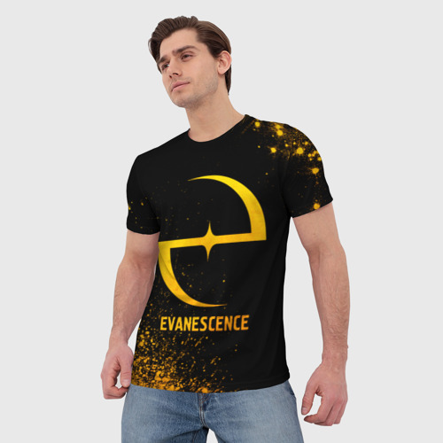 Мужская футболка 3D Evanescence - gold gradient, цвет 3D печать - фото 3