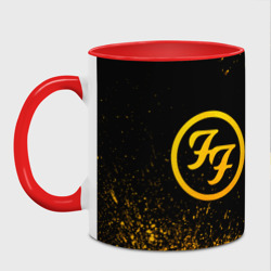 Кружка с принтом Foo Fighters - gold gradient по-горизонтали для любого человека, вид спереди №2. Цвет основы: белый + красный