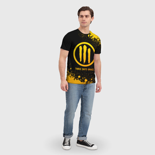 Мужская футболка 3D Three Days Grace - gold gradient, цвет 3D печать - фото 5