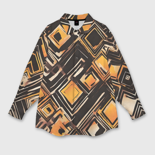 Женская рубашка oversize 3D с принтом Жёлтые ромбы и линии, вид спереди #2