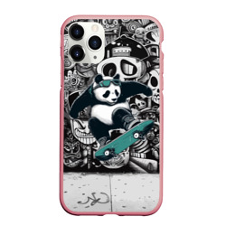 Чехол для iPhone 11 Pro Max матовый Скейтбордист панда на фоне граффити