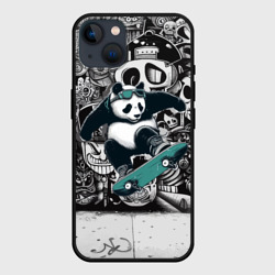 Скейтбордист панда на фоне граффити – Чехол для iPhone 14 Plus с принтом купить