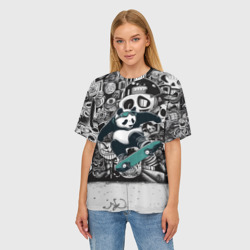 Женская футболка oversize 3D Скейтбордист панда на фоне граффити - фото 2