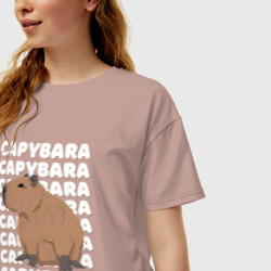 Женская футболка хлопок Oversize Капибара на буквах - фото 2