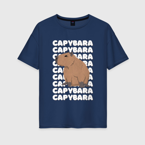 Женская футболка из хлопка оверсайз с принтом Капибара на буквах, вид спереди №1