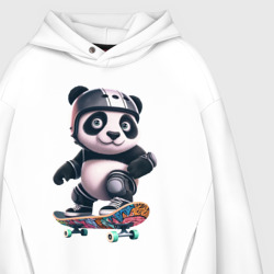 Худи с принтом Cool panda on a skateboard - extreme для мужчины, вид на модели спереди №3. Цвет основы: белый