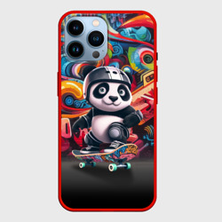 Панда - крутой скейтбордист на фоне граффити – Чехол для iPhone 14 Pro Max с принтом купить