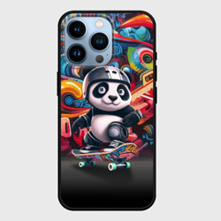 Панда - крутой скейтбордист на фоне граффити – Чехол для iPhone 14 Pro с принтом купить