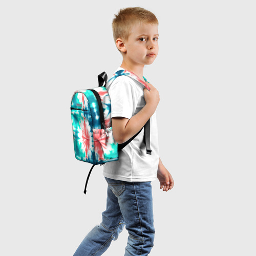Детский рюкзак 3D Тай дай разводы бирюзовые с коралловым и синим - фото 2