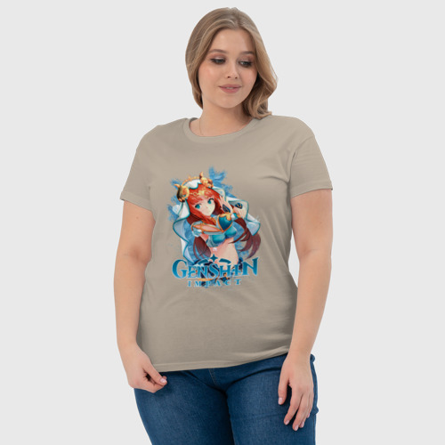 Женская футболка хлопок Нилу гидро из Геншина, цвет миндальный - фото 6