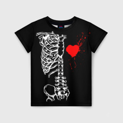 Детская футболка 3D Скелет с красным сердцем