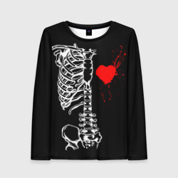 Женский лонгслив 3D Скелет с красным сердцем