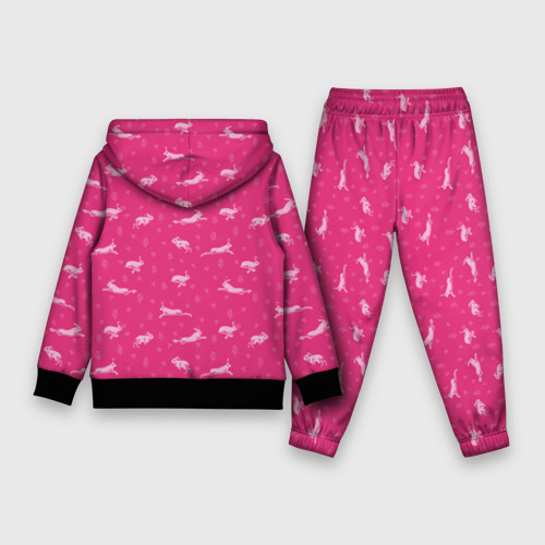 Детский костюм с толстовкой с принтом Розовые зайцы, вид сзади #1