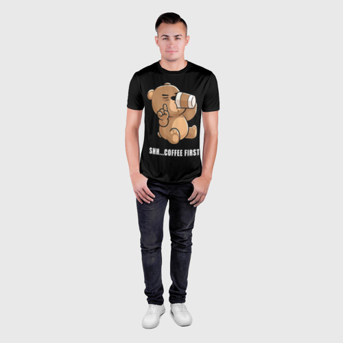 Мужская футболка 3D Slim Coffee first bear, цвет 3D печать - фото 4