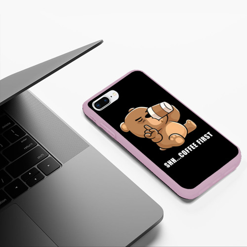 Чехол для iPhone 7Plus/8 Plus матовый Coffee first bear, цвет розовый - фото 5