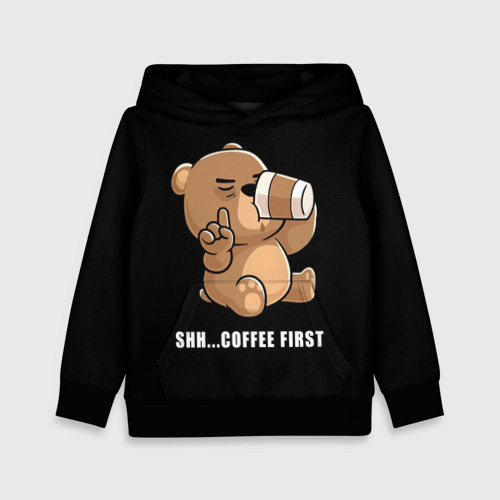 Детская толстовка 3D Coffee first bear, цвет черный